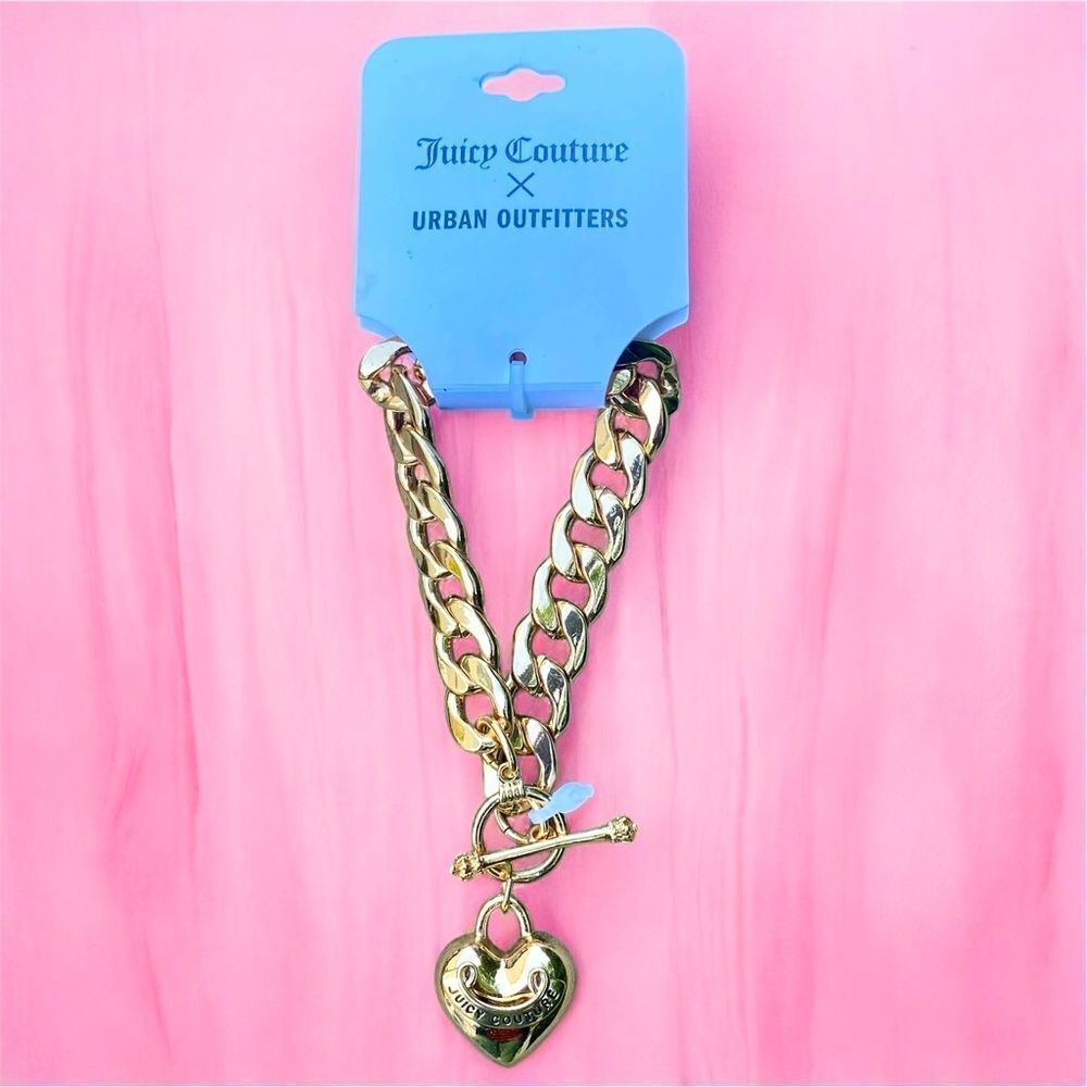 NWT New Juicy Couture/Urban Outfitter UO Gold Puffy Heart Chain Pendant Bracelet - Picture 3 of 4
